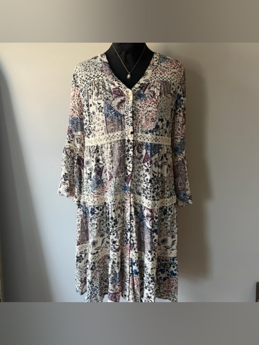 Knox Rose Floral Boho Tiered Midi Dress with Bell Sleeves